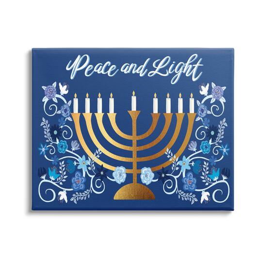 Stupell Industries Peace & Light Floral Hanukkah Menorah Canvas Wall Art
